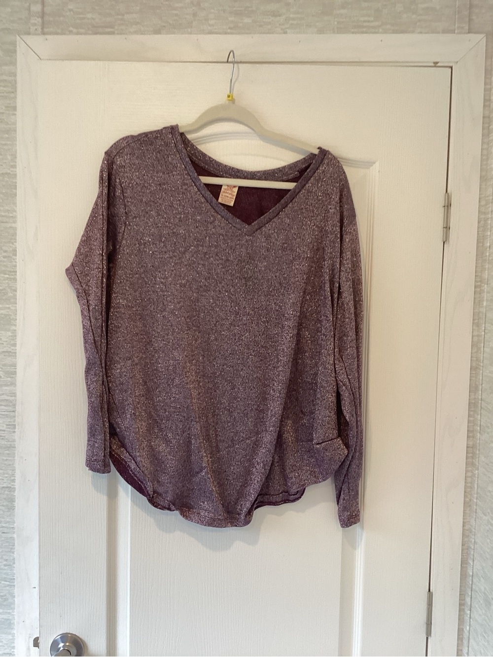 Faded Glory sparkle Plum V-Neck Long Sleeve Top 3XL EUC